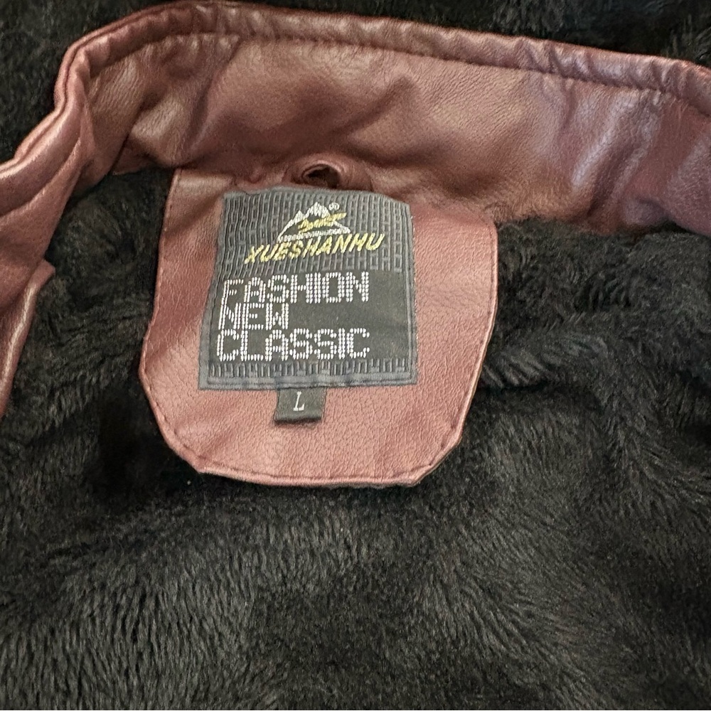 Burgandy faux leather fleece lined removable hood jacket Large GUC Preowned - Picture 10 of 13